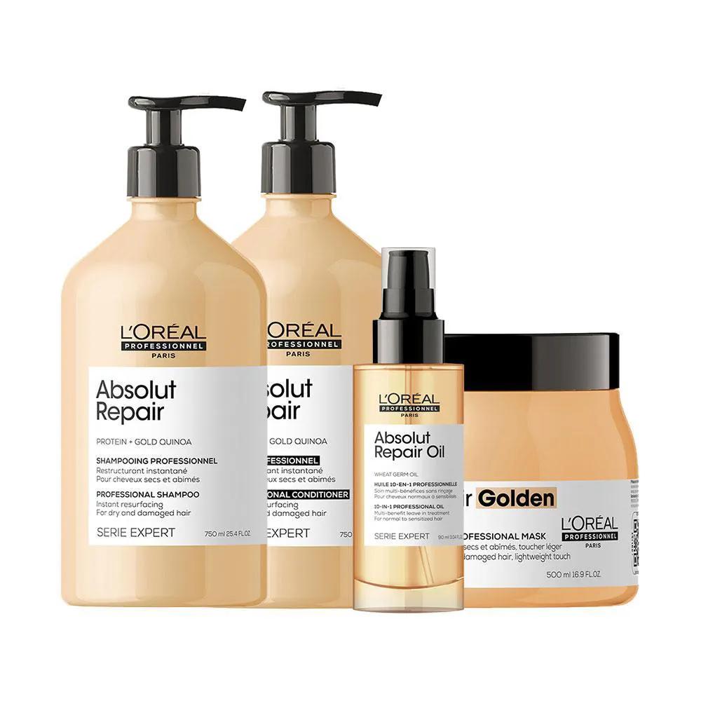 KIT L'ORéAL PRO SERIE EXPERT ABSOLUT REPAIR GOLD QUINOA - SHAMPOO E CONDICIONADOR E MáSCARA E ÓLEO