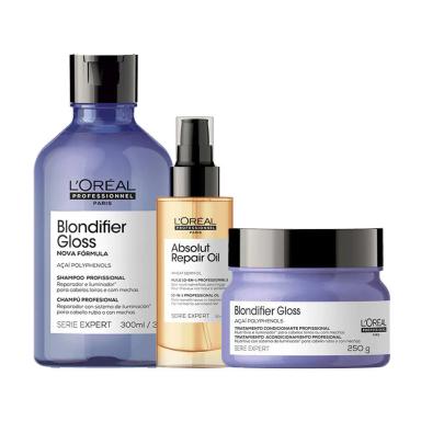 KIT L'ORéAL PROFESSIONNEL SERIE EXPERT BLONDIFIER GLOSS SHAMPOO E MáSCARA E ÓLEO
