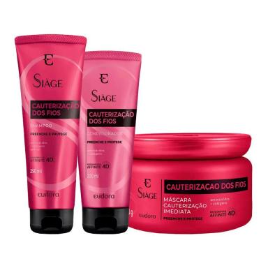 KIT EUD SIáGE CAUTERIZAçãO DOS FIOS 4D - SHAMPOO E CONDICIONADOR E MáSCARA