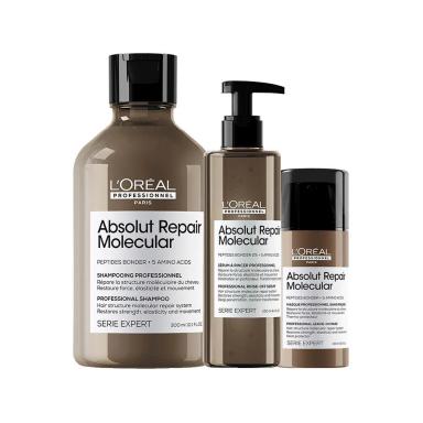KIT L&amp;amp;#039ORéAL PROFESSIONNEL ABSOLUT REPAIR MOLECULAR – SHAMPOO 300ML E LEAVE-IN E SéRUM
