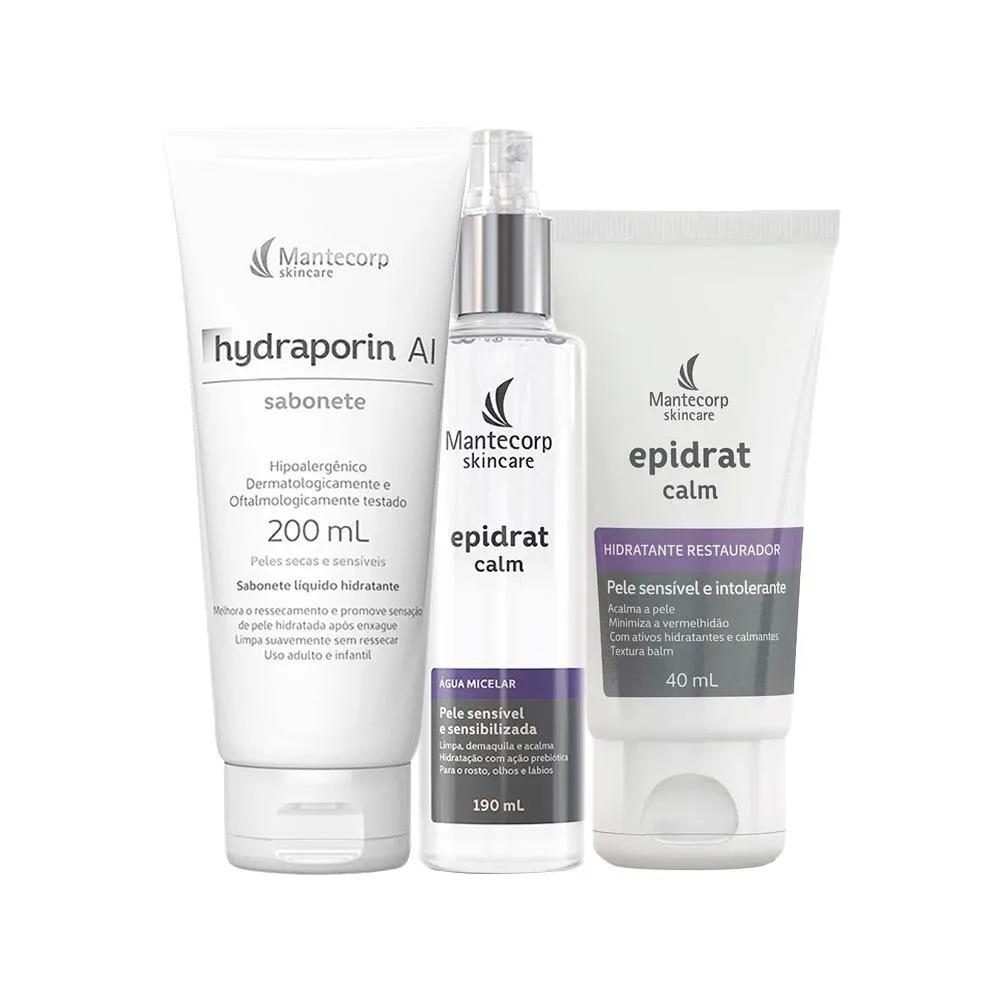 KIT FACIAL MANTECORP EPIDRAT - SABONETE DE LIMPEZA HYDRAPORIN E ÁGUA MICELAR E CREME HIDRATANTE 40G