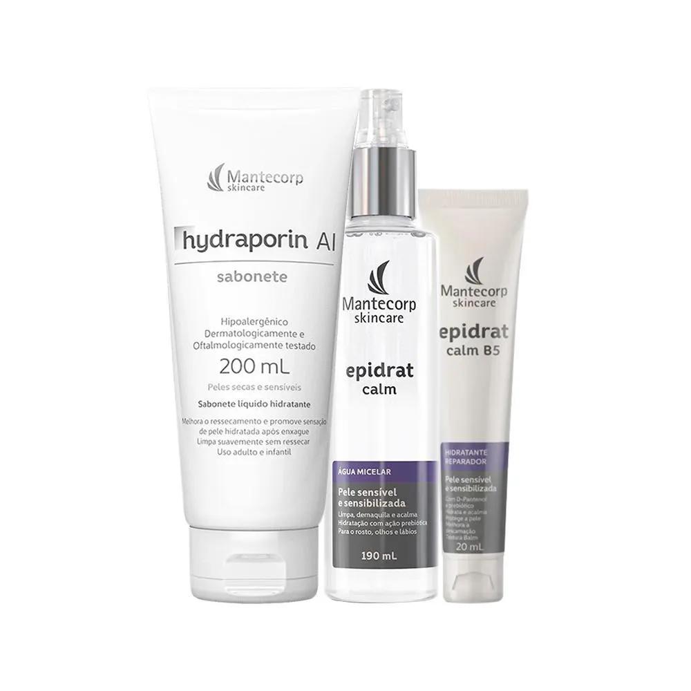 KIT FACIAL MANTECORP EPIDRAT - SABONETE DE LIMPEZA HYDRAPORIN E ÁGUA MICELAR E HIDRATANTE REPARADOR B5 20ML