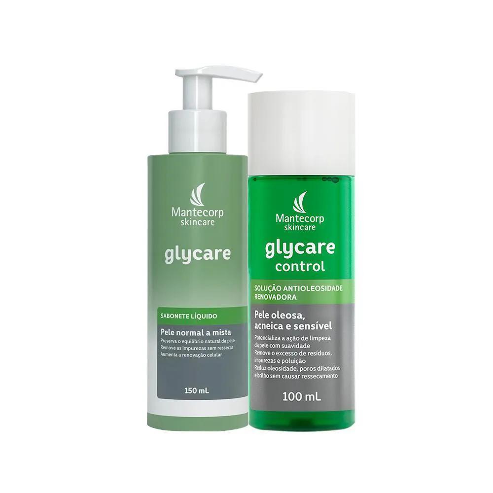 KIT FACIAL MANTECORP GLYCARE - SABONETE DE LIMPEZA E SOLUçãO ANTIOLEOSIDADE 100ML