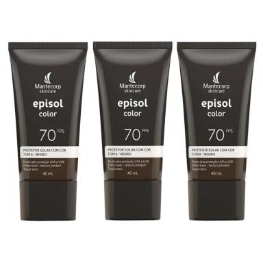 KIT MANTECORP EPISOL COLOR- 3  PROTETORES SOLARES FACIAL FPS70 TOM 6 NEGRO 40ML