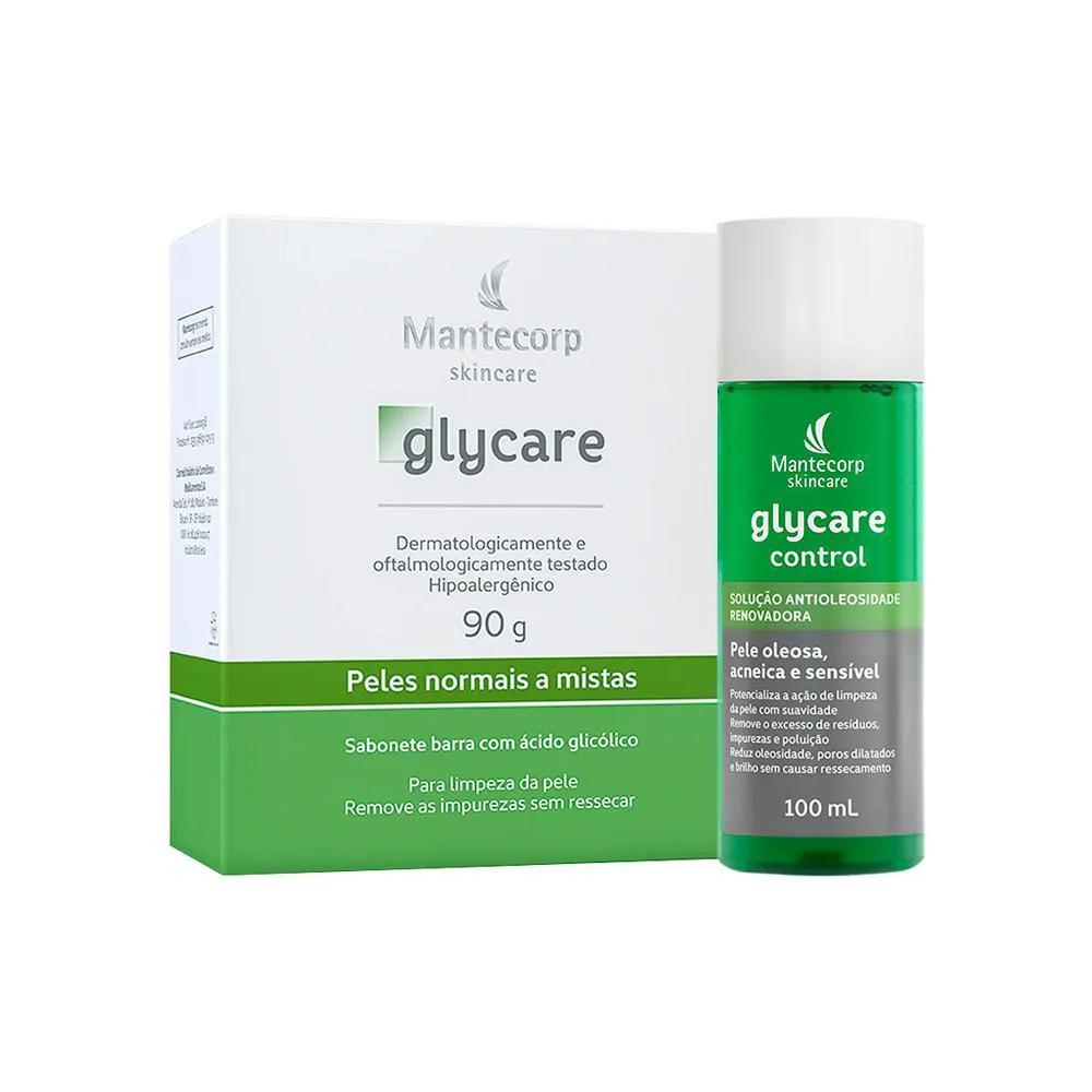 KIT FACIAL MANTECORP GLYCARE - SABONETE EM BARRA E SOLUçãO ANTIOLEOSIDADE 100ML