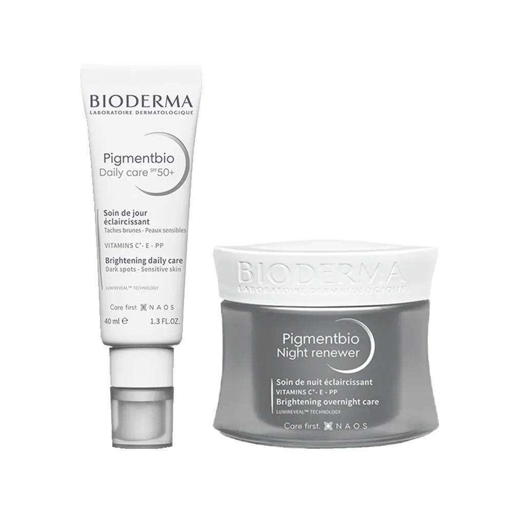KIT FACIAL BIODERMA PIGMENTBIO - CREME CLAREADOR NOTURNO 50ML E GEL CREME CLAREADOR FPS 50+ 40ML