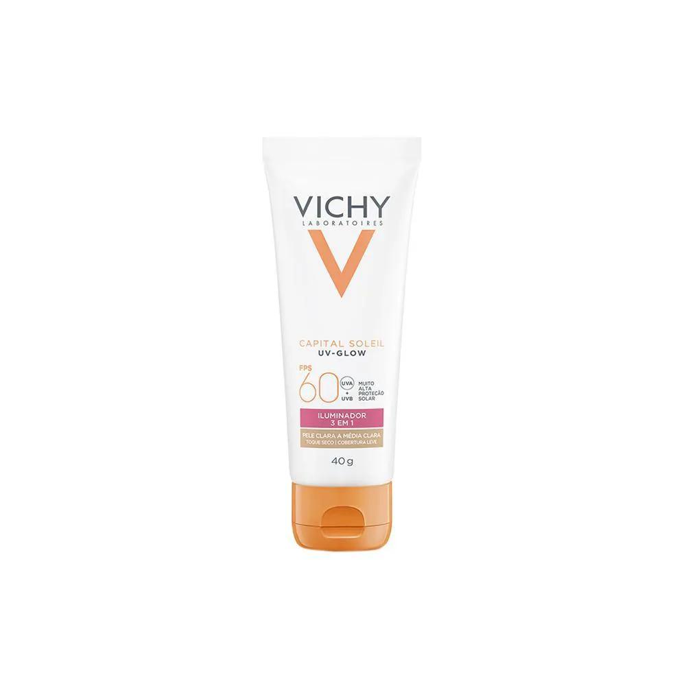 VICHY CAPITAL SOLEIL UV GLOW PROTETOR SOLAR FACIAL PELE MéDIA FPS60 40G