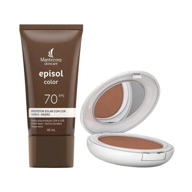 KIT MANTECORP EPISOL COLOR - PROTETOR SOLAR FACIAL FPS70 TOM 5 NEGRO 40ML E Pó NEGRA FPS50 10G