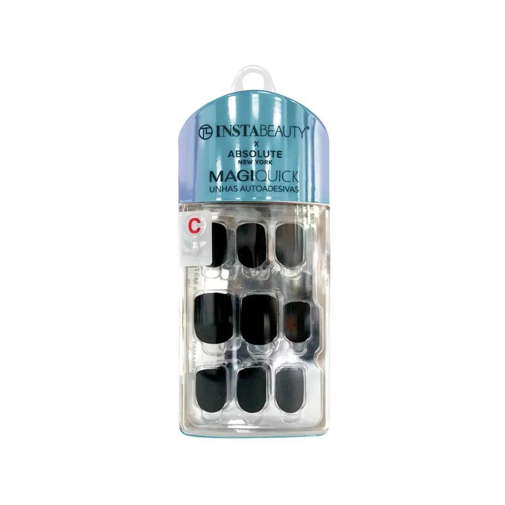 ABSOLUTE NEW YORK MAGIQUICK UNHAS POSTIçAS CURTA AUTOCOLANTE QUADRADA ECLIPSE BLACK 24 UNIDADES