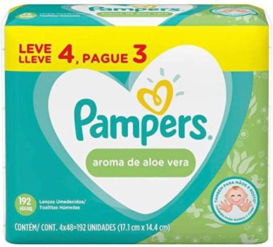 LENÇOS UMEDECIDOS PAMPERS AROMA DE ALOE VERA LEVE 4 PAGUE 3 - 192 UNIDADES