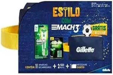 KIT GILLETTE MACH3 SENSITIVE 1 APARELHO DE BARBEAR RECARREGáVEL2 CARGAS + NECESSAIRE