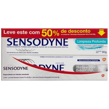 KIT PASTA DE DENTE SENSODYNE BRANQUEADOR EXTRA FRESH + LIMPEZA PROFUNDA COM 90G CADA