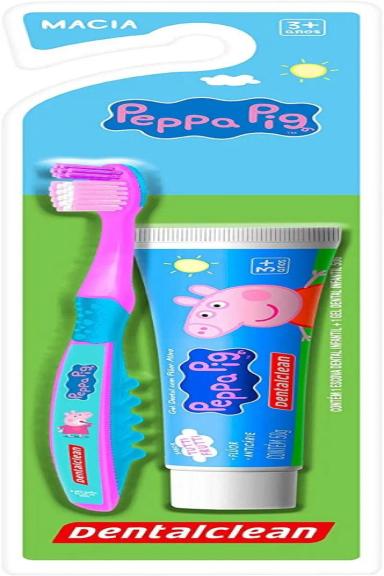 CREME DENTAL DENTALCLEAN INFANTIL PEPPA PIG 50G - SABOR TUTTI FRUTTI + ESCOVA DE DENTES COM CERDAS MACIAS