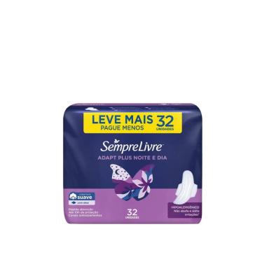 ABSORVENTE SEMPRE LIVRE ADAPT PLUS NOITE E DIA COBERTURA SECA COM ABAS COM 32 UNIDADES - LEVE MAIS PAGUE MENOS