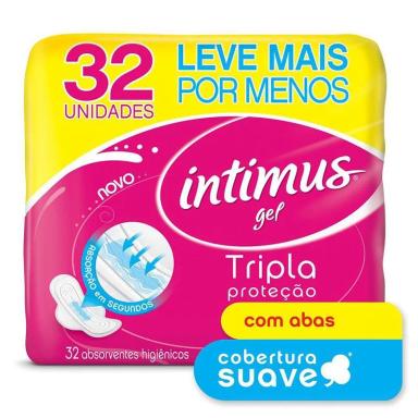 ABSORVENTE INTIMUS TRIPLA PROTEÇÃO COBERTURA EXTRA SUAVE COM ABAS 32 UNIDADES - LEVE MAIS PAGUE MENOS
