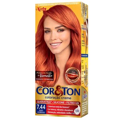 COLORAÇÃO NIELY COR&amp;amp;AMP;TON TONS VERMELHOS 7.44 RUIVO ACOBREADO