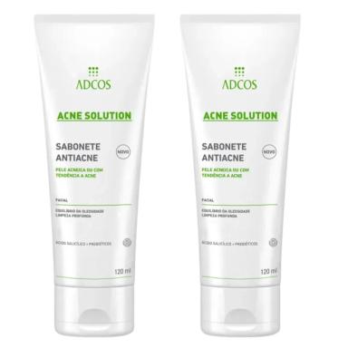 KIT COM 2 ADCOS ACNE SOLUTION SABONETE ANTIACNE 120 ML