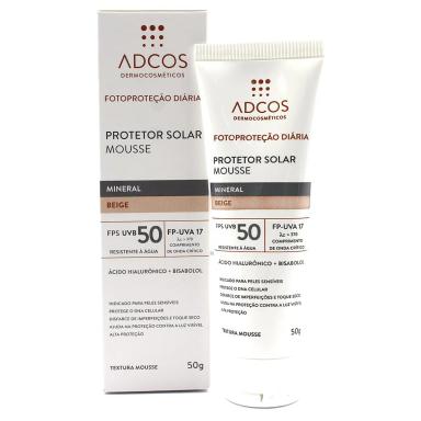 PROTETOR SOLAR MOUSSE ADCOS MINERAL BEIGE FPS50 COM 50G