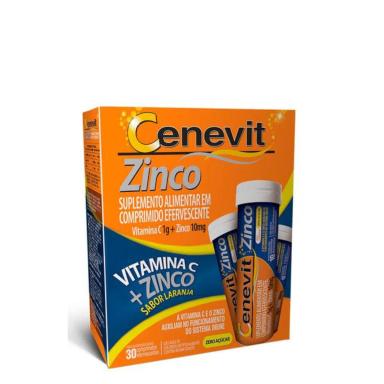 VITAMINA C CENEVIT ZINCO 1G + 10MG LARANJA COM 30 COMPRIMIDOS