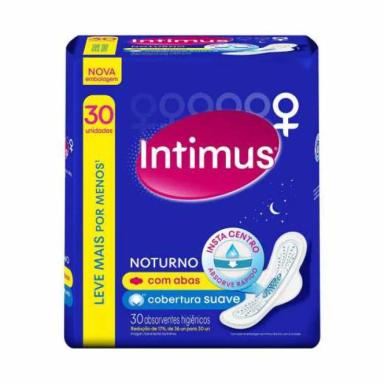 ABSORVENTE INTIMUS NOTURNO COBERTURA SUAVE COM ABAS 30 UNIDADES