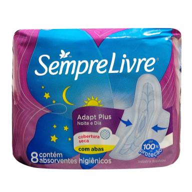 ABSORVENTE SEMPRE LIVRE ADAPT PLUS NOITE E DIA COBERTURA SECA COM ABAS 8 UNIDADES