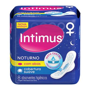 ABSORVENTE INTIMUS NOTURNO COBERTURA SUAVE COM ABAS 8 UNIDADES