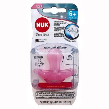 CHUPETA NUK SENSITIVE 100% SOFT SILICONE ROSA TAM 2 (6+ MESES) 1 UNIDADE