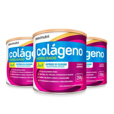 KIT 03 COLáGENO HIDROLISADO LATA 250G AMORA MAXINUTRI