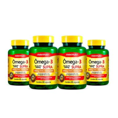 KIT 04 ÔMEGA 3 SUPRA ÓLEO DE PEIXE 1000MG 60 CAPS MAXINUTRI