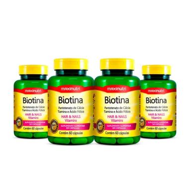KIT 04 BIOTINA CABELO UNHAS VITAMINAS + ACIDO FóLICO 60 CAPS