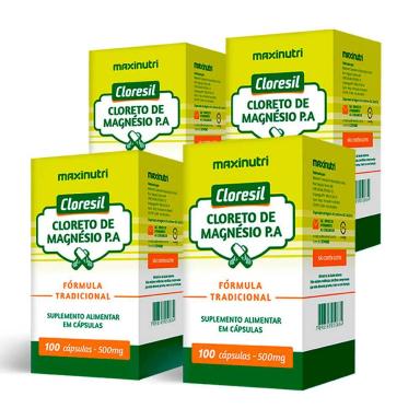 KIT 4 CLORESIL CLORETO MAGNéSIO P.A 500MG 100 CáPS MAXINUTRI