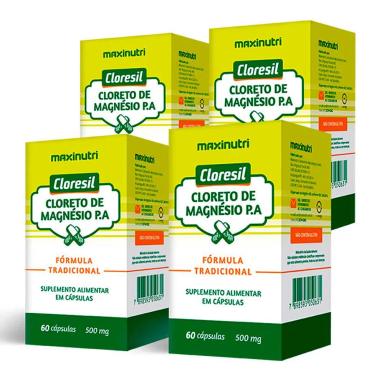 KIT 4 CLORESIL CLORETO MAGNéSIO 500MG 60 CAPSULAS MAXINUTRI