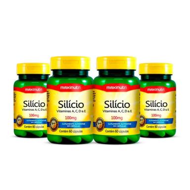 KIT 04 SILíCIO VITAMINAS A-C-D-E 60 CAPSULAS MAXINUTRI
