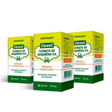 KIT 3 CLORESIL CLORETO MAGNéSIO 500MG 60 CAPSULAS MAXINUTRI
