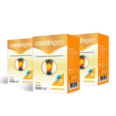 KIT 03 CONDRIGEN COLáGENO TIPO II COM 30 CAPSULAS MAXINUTRI