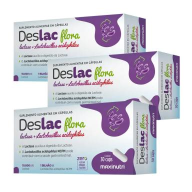 KIT 3 DESLAC FLORA LACTASE + LACTOBACILLUS 30 CáPS MAXINUTRI