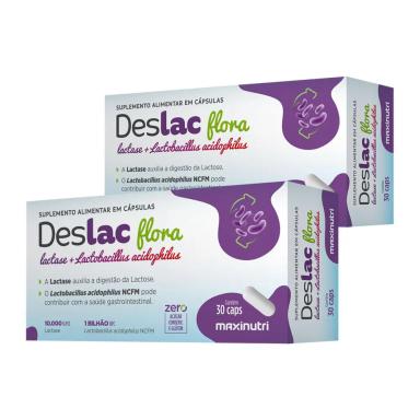 KIT 2 DESLAC FLORA LACTASE + LACTOBACILLUS 30 CáPS MAXINUTRI