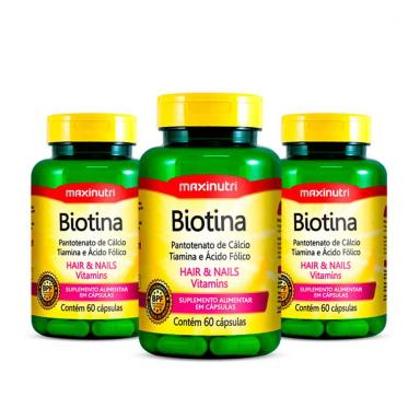 KIT 03 BIOTINA CABELO UNHAS VITAMINAS + ACIDO FóLICO 60 CAPS