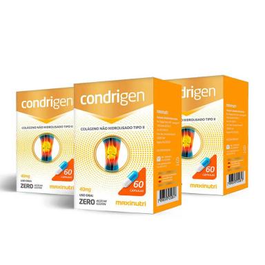KIT 03 CONDRIGEN COLáGENO TIPO 2 COM 60 CAPSULAS MAXINUTRI