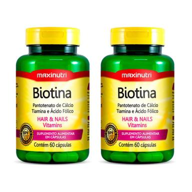 KIT 02 BIOTINA CABELO UNHAS VITAMINAS + ACIDO FóLICO 60 CAPS