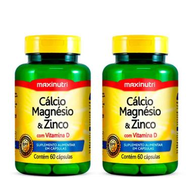 KIT 2 CáLCIO MAGNéSIO ZINCO VITAMINA D 60 CAPSULAS MAXINUTRI