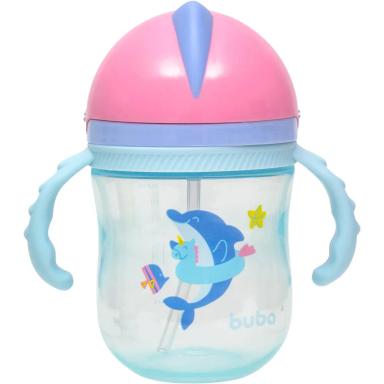 COPO INFANTIL COM ALçA REMOVíVEL BALEIA ROSA 300ML- BUBA