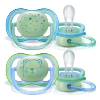 CHUPETA ULTRA AIR NIGHT DUPLA AZUL BRILHA NO ESCURO 0-6M AVENT