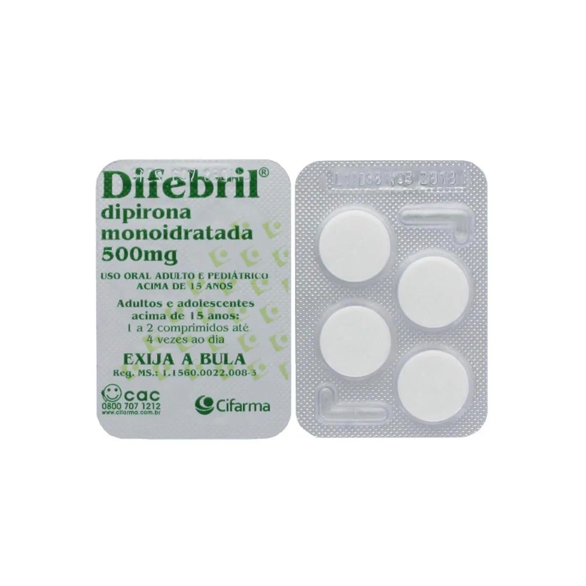 Difebril Dipirona Monoidratada 500mg 4 comprimidos