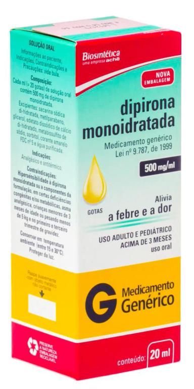 Dipirona 500mg/ml Gotas 20ml Biosintética Genérico