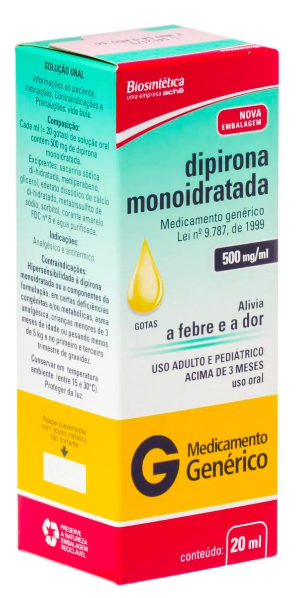 Dipirona 500mg/ml Gotas 20ml Biosintética Genérico