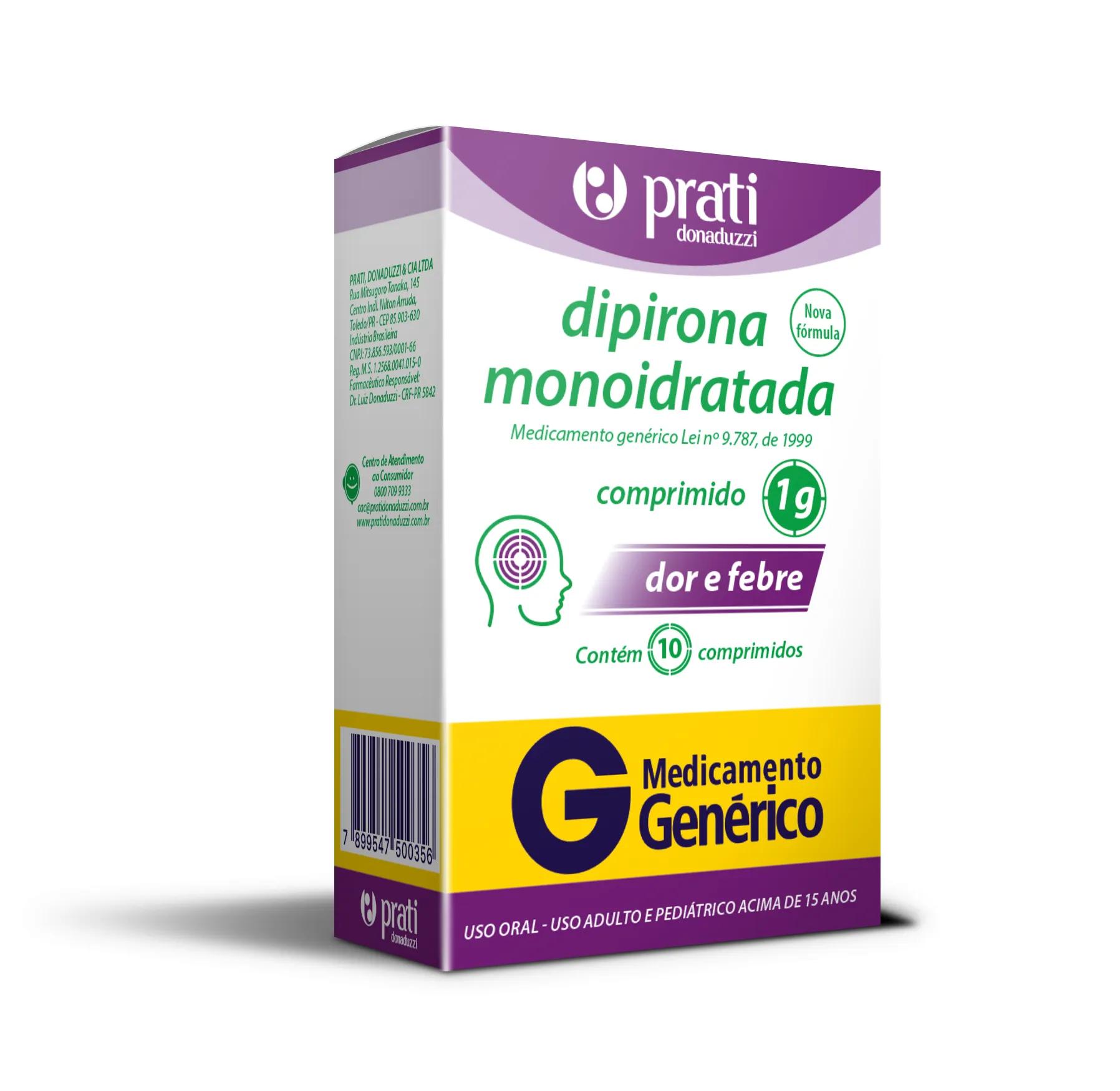 Dipirona Monohidratada 1g 10 Comprimidos Prati Genérico