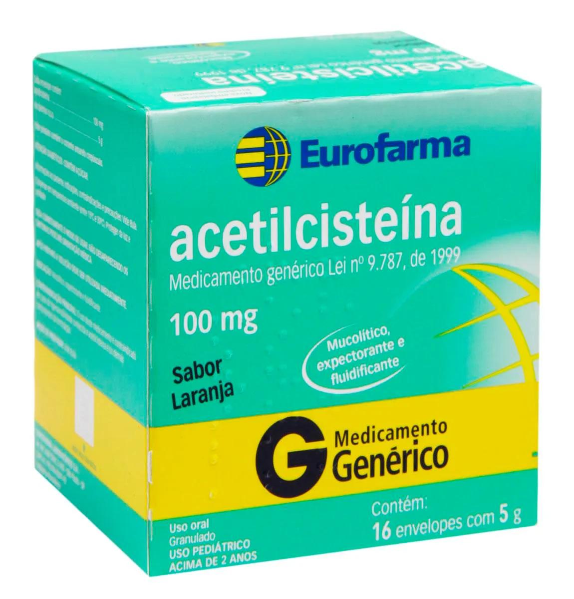 Acetilcisteína 100mg Granulado Sabor Laranja 16 envelopes Eurofarma Genérico
