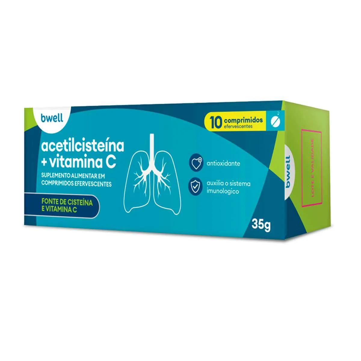 Suplemento Alimentar de Acetilcisteína + Vitamina C bwell 10 comprimidos