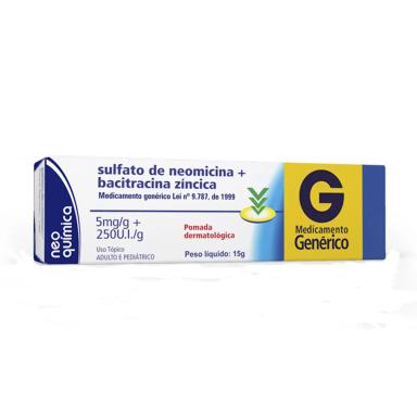 Sulfato de Neomicina 5mg/g + Bacitracina 250UI Pomada Dermatológica 15g Neo Química Genérico